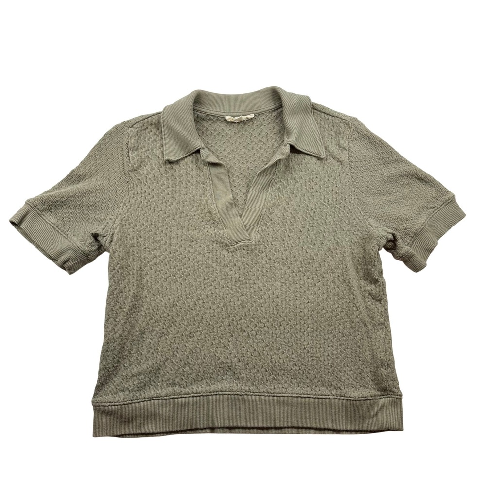 Madewell Womens Textured Cotton Polo Shirt Sage Green Short Sleeve Sweater Shirt